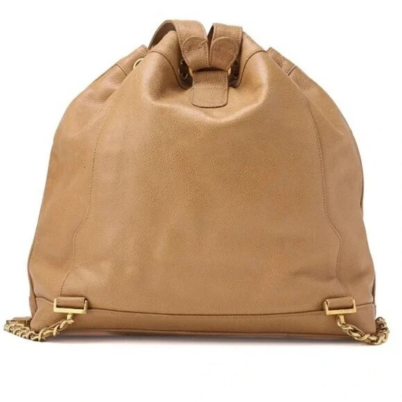 Authentic CHANEL vintage beige brown caviar bucket with pouch - Picture 2 of 13